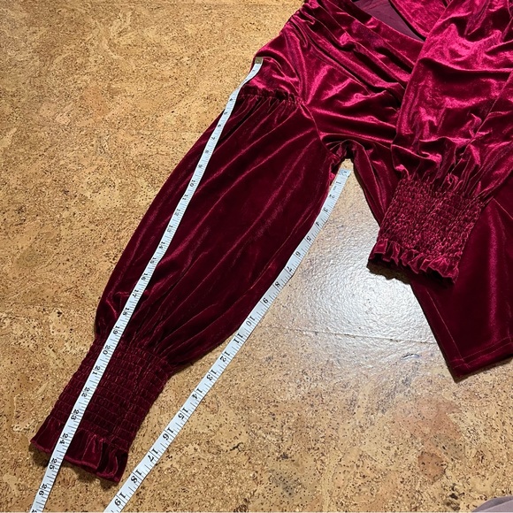 Scarlet Darkness Red Velvet Victorian Lantern Sleeve Button Down Blouse Sz 2XL - Picture 11 of 11